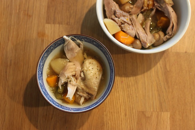 A delicious bowl of pastured heritage chicken soup.